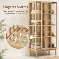 HOMCOM Armoire Chambre Penderie en Bambou 5 Niveaux avec Porte Coulissante, Design Aéré à Lattes, Bois Naturel(m-7)