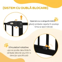 PawHut Poartă Extensibilă pentru Câini cu 4 Șuruburi Reglabile, din Metal și Plastic, 74-100x94 cm, Negru(m-5)