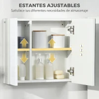 kleankin Armario de Baño con Espejo 2 Puertas y Estantes Ajustables Mueble de Baño para Colgar 48x15x45 cm Blanco(m-5)