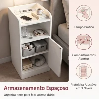 HOMCOM Conjunto de 2 Mesas de Cabeceira Estreitas com Estação de Carregamento, Porta, Compartimento Aberto e Prateleira Ajustável, Branco(m-6)