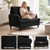 HOMCOM Corduroy Single Sofa Armchair, Modern Accent Chair with Stripes, Turned Legs and Wide Seat, Black(m-4)
