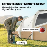 Outsunny Inflatable Camping Tent w/ Air Pump, Easy Setup 2-3 Person Blow Up Tent, Khaki(m-4)