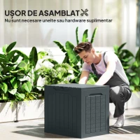 Outsunny Cufăr de Grădină cu Mânere, Container pentru Unelte Impermeabil, 56x41x50 cm, Gri Închis(m-4)