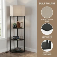 HOMCOM Corner Floor Lamp with Shelves and Lights, Modern Dimmable Standing Lamp with 3000K/4000K/6000K Colour Temperature(m-6)
