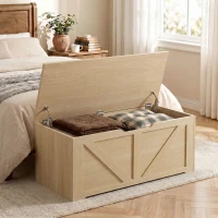 HOMCOM 127L Home Storage Box, with Safety Hinges - Nature Wood Finish(m-14)