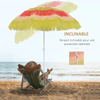 Outsunny Parasol de plage parasol inclinable rond Ø 160 cm Design Hawai angle d'inclinaison et hauteur réglables tissu polyester haute densité multicolore(m-6)