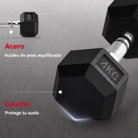 HOMCOM Juego de Mancuernas de 2x4 kg con Barra de Conexión Metálica y Cabeza Hexagonal para Entrenamiento en Casa Negro y Plata(m-6)