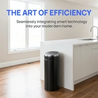 HOMCOM 50L Round Sensor Bin with Quiet Soft-Close Lid, Hands-Free Motion Sensor Touchless Kitchen Bin with Fingerprint Resistant for Hygienic Kitchen, Home Office Use, Black(m-6)