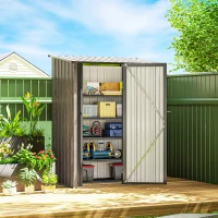 Outsunny 5ft x 3ft Metal Garden Storage Shed, Outdoor Tool Shed with Sloped Roof, Lockable Door for Tools, Equipment, Light Grey(m-10)