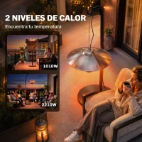 Outsunny Calefactor Exterior de Techo 1010/2210W Estufa de Infrarrojos con Mando a Distancia Ø58,5x33 cm 12,6 m² Plata(m-6)