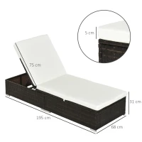 Outsunny PE Rattan Sun Lounger, Five-level Adjustable Recliner Bed Chair with Soft Padded Cushion for Patio, Garden, Mixed Brown(m-3)