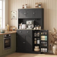 HOMCOM 173 cm Tall Kitchen Cupboard with Charging Station, Pantry Storage Cabinet with Adjustable Shelves and 4 Door Racks(m-8)