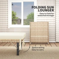 Outsunny Single Folding Rattan Sun Lounger, with Cushion - Grey(m-4)