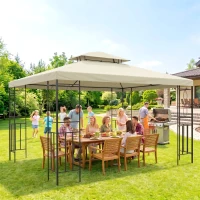 Outsunny Cenador de Jardín 3x4m Pabellón para Exterior con Doble Techo de Ventilación y 4 columnas de acero Estable para Fiestas Eventos Patio Crema(m-5)