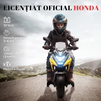 AIYAPLAY Motocicletă Electrică Copii, Licențiată Honda, Faruri Roți Antrenament, Galbenă(m-4)