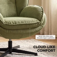 HOMCOM Armchair with Adjustable Footstool, 360° Swivel Chenille Cloud Accent Chair with Thick Cushion, Steel Base, Green(m-6)