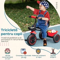 AIYAPLAY Tricicletă pentru Copii 2-5 Ani, cu Șezut Reglabil, Coș și Apărătoare de Noroi, Roșie(m-4)