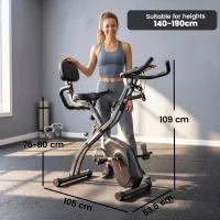 SPORTNOW 4-In-1 Folding Exercise Bike with Resistance Bands, Bluetooth App, 8-Level Magnetic Resistance, LCD Display, Black(m-3)