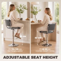 HOMCOM Bar Stools Modern PU Leather Adjustable Breakfast Bar Stools Backrest Set of 2 Grey(m-6)