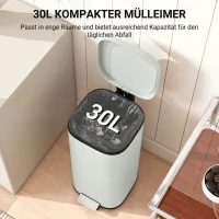 HOMCOM 30L Küchenmülleimer Pedaleimer mit Deckel, Soft-Close- und Offenhalte-Funktion für Küche, Zuhause(m-4)