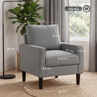 HOMCOM Accent Chair, Removable Pillow Linen Armchair with Comfy Spring Cushion for Living Room, Bedroom, Study, Dark Grey(m-3)