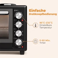HOMCOM 36 l mini piekarnik z 2 płytami grzewczymi, elektryczny piekarnik stołowy z termoobiegiem, 90–230 °C(m-7)