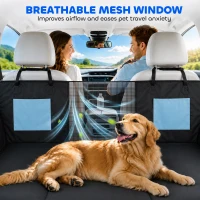PawHut Dog Car Seat Cover, Waterproof Dog Travel Hammock w/ Non-Slip & Anti-Scratch Surface, Mesh Window and Pockets, Blue(m-6)