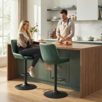 HOMCOM Retro Bar Stools Set of 2, Adjustable Kitchen Stool, Upholstered Bar Chairs with Back, Swivel Seat, Green(m-2)