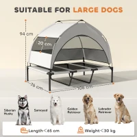 PawHut Portable Elevated Dog Bed with Removable Canopy, Cooling Raised Pet Cot for Large Dogs, 106 x 76 x 94 cm(m-3)