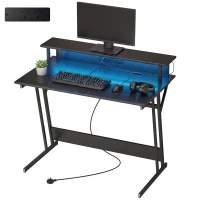 HOMCOM Two-Level LED Gaming Desk - Black(m-15)