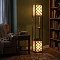 HOMCOM Duo Light Floor Shelves - Rustic Brown(m-9)