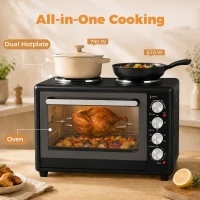 HOMCOM 36L Mini Oven with Dual Hot Plates, Electric Countertop Cooker with Convection, 90–230°C Adjustable Temperature(m-4)