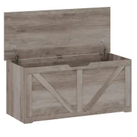 HOMCOM 127L Home Storage Box, with Safety Hinges - Grey Wood-Effect(m-1)