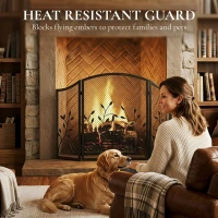 HOMCOM 3-Panel Folding Fireplace Screen for Hearth Protection, Heat-Resistant Metal Fire Spark Guard, Black(m-4)
