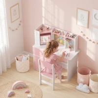 AIYAPLAY Bureau Enfant avec Chaise, Table d'Étude, Support de Tablette Réglable, Porte-Stylos, Panneau en Liège, 5-12 ans, Rose(m-16)