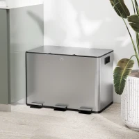 HOMCOM Coș de Gunoi cu 3 Compartimente 10L pentru Bucătărie, Cu Pedale și Capace cu Închidere Silențioasă, Oțel Inoxidabil și PP, 49.6x34.5x38.6 cm, Argintiu(m-2)