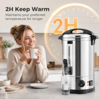 HOMCOM 6.5L Catering Urn, 1500W Stainless Steel Hot Water Boiler Dispenser with Thermostat, Keep Warm Function & Easy Pour Tap(m-6)