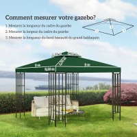 Outsunny Toit de Remplacement pour Gazebo de Jardin Toile de Rechange pour pavillon tonnelle Tente 3 x 3 m Vert foncé(m-3)