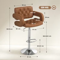 HOMCOM PU Leather Upholstered Swivel Bar Stool, Height Adjustable with Back, Armrest, Footrest, Brown(m-3)