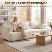 HOMCOM Canapé 3 places en chenille 248 cm, canapé salon moderne, large assise rembourrée, coussins à ressorts, beige(m-6)