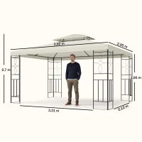 Outsunny Cenador de Jardín 3x4m Pabellón para Exterior con Doble Techo de Ventilación y 4 columnas de acero Estable para Fiestas Eventos Patio Crema(m-3)