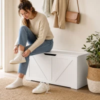 HOMCOM 127L Home Storage Box, with Safety Hinges - White Wood-Effect(m-14)