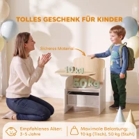 AIYAPLAY Kindertisch mit Stuhl 2-in-1 Integrierte Kindersitzgruppe mit Stauraum Platzsparend für Kinder 3-5 Jahren Weiß(m-7)