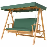 Outsunny 3 Seater 2-in-1 Wooden Garden Swing Seat Swing Chair, Outdoor Convertible Hammock Bench w/cushion, Furniture Lounger Bed, Dark Green(m-11)