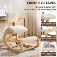 HOMCOM Cadeira de Joelhos Ergonómica com Encosto, Apoio para Joelhos e Bombazina Creme(m-7)