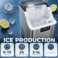 HOMCOM IJsblokjesmachine, ijsdispenser, Ice-Maker, 20 kg/24 uur ijsmaker met 2,1 L watertank, zilver(m-4)