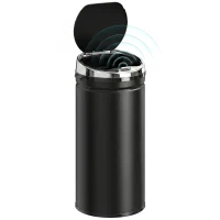 HOMCOM 42L Round Sensor Bin with Quiet Soft-Close Lid, Hands-Free Motion Sensor Touchless Kitchen Bin with Fingerprint Resistant for Hygienic Kitchen, Home Office Use, Black(m-1)