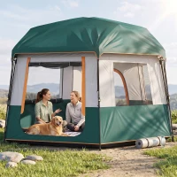 Outsunny Cabin Tent Easy Setup 3000mm Waterproof Camping Tent 4 Person with Carrying Bag Green(m-8)