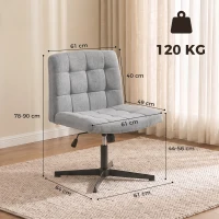 HOMCOM Armless Office Chair, Cross Legged Linen Computer Desk Vanity Chair with Wide Seat, Rocking Function, Grey(m-3)