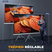 HOMCOM Écran de Projection avec Ttrépied Pliable 84 Pouces 4K HD 16:9, 200Lcm, Écran Vidéoprojecteur Portable, Hauteur Réglable(m-6)